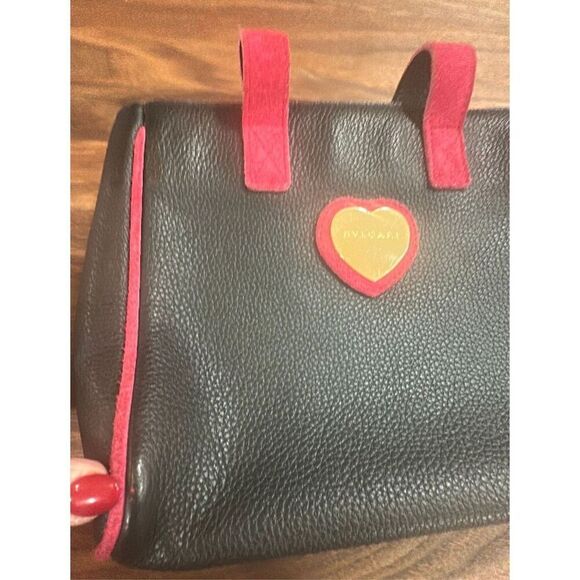 Bvlgari Leather Heart Logo Mini Tote Bag Black Red Gold Preppy Cute Winter Fall - Picture 8 of 12